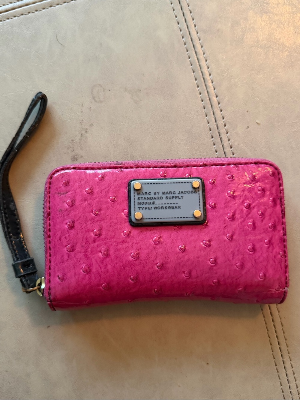 Marc By Marc Jacobs Hot Pink Textured Wristlet Wallet with Black Strap